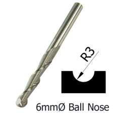 6mmØ Ball Nose Upcut Spiral x 19mm x 6mm- 2 Flute   
