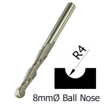 8mmØ Ball Nose Upcut Spiral x 19mm x 8mm- 2 Flute   