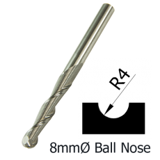 8mmØ Ball Nose Upcut Spiral x 19mm x 8mm- 2 Flute   