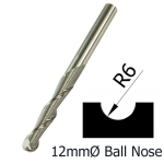 12mmØ Ball Nose Upcut Spiral x 25mm x 12mm- 2 Flute     