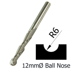 12mmØ Ball Nose Upcut Spiral x 25mm x 12mm- 2 Flute     