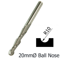 20mmØ Ball Nose Upcut Spiral x 38mm x 20mm- 2 Flute 