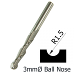 3mmØ Ball Nose Upcut Spiral x 12mm x 3mm- 2 Flute  