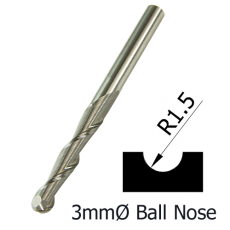 3mmØ Ball Nose Upcut Spiral x 12mm x 3mm- 2 Flute  